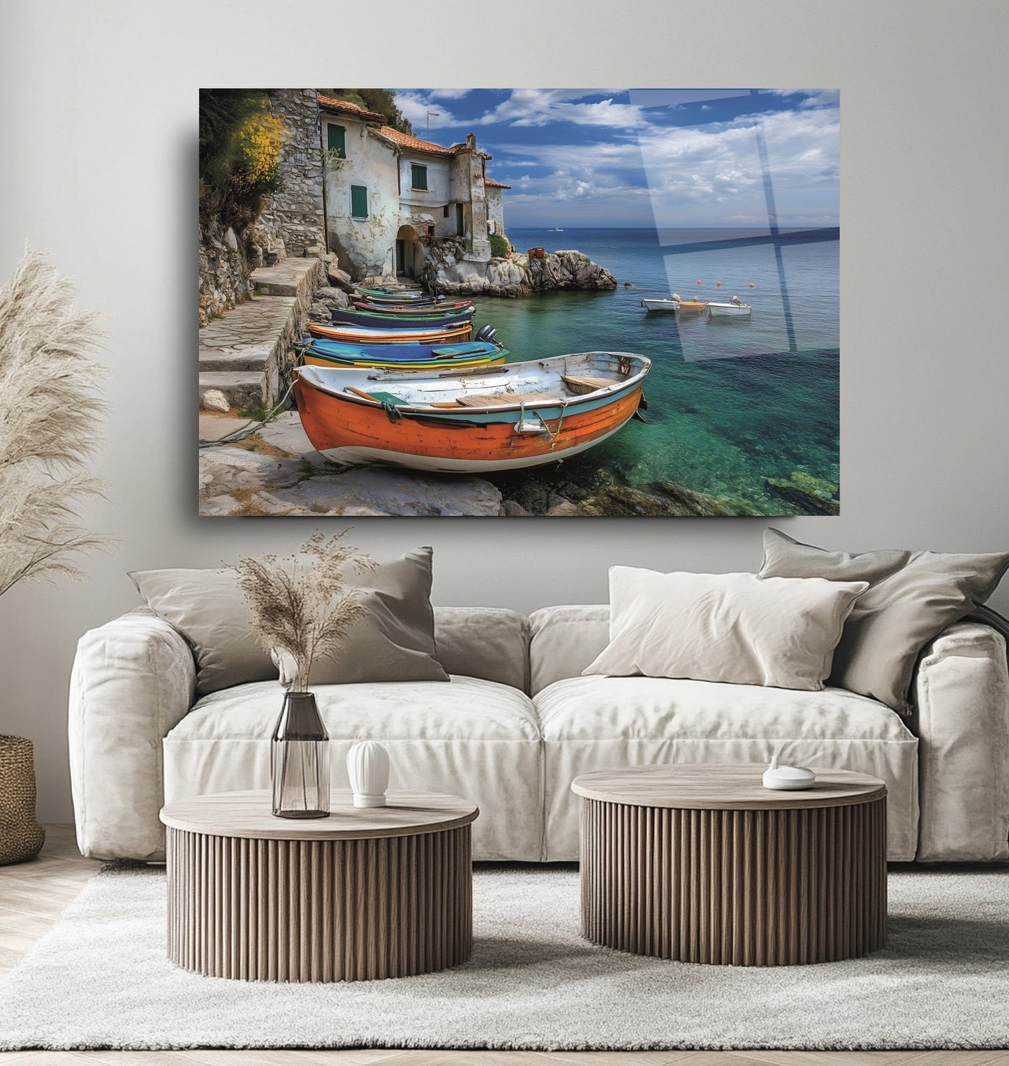 Deniz ve Sandal Manzarası Cam Tablo