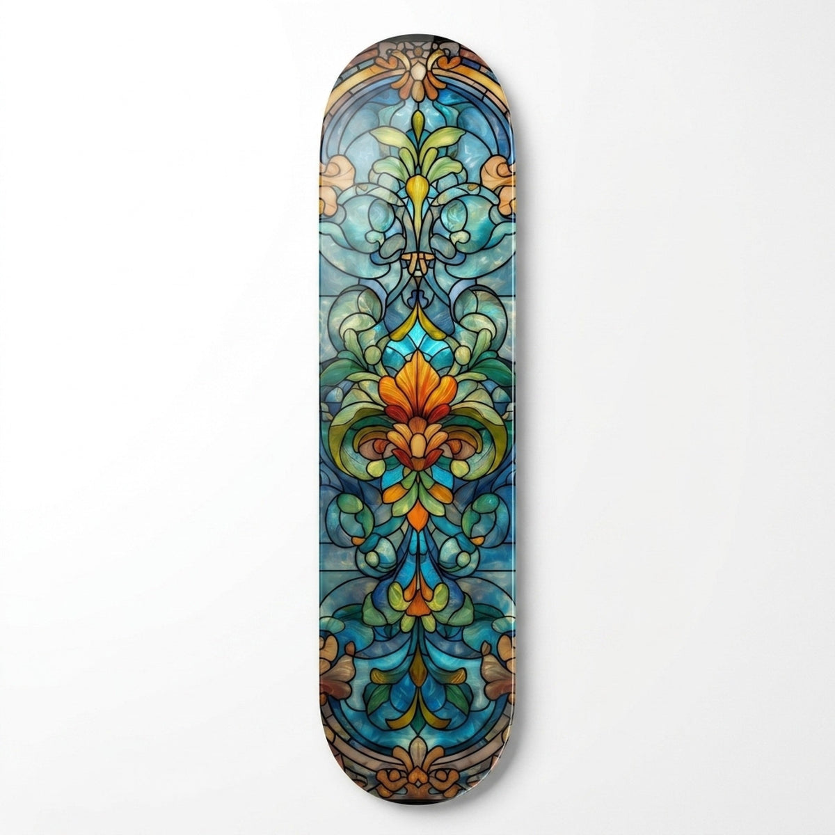 Klasik Vitray Çiçek Desenli Skate Board Cam Tablo