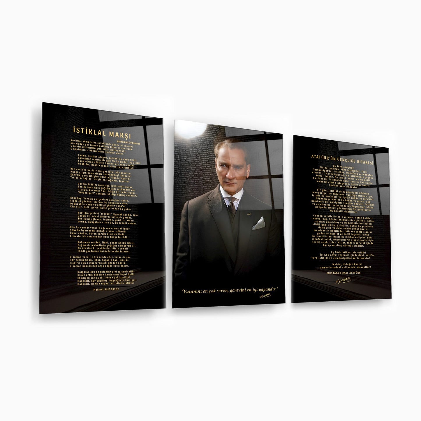 Atatürk Köşesi Üçlü Set Cam Tablo